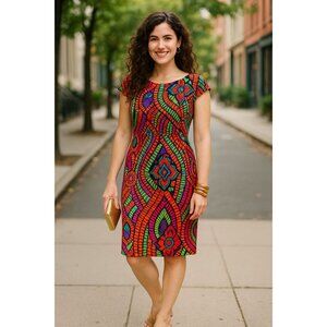 AGB Dress Multicolor Geometric Tribal Print Sheath Dress Size 12 Lined